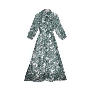 BURU 9 to 5 Maxi Shirt Dress Womens M Green Tropical Palm Leaf Bow USA